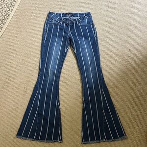 Blank NYC Dark Blue Flare Jeans with White Stripes